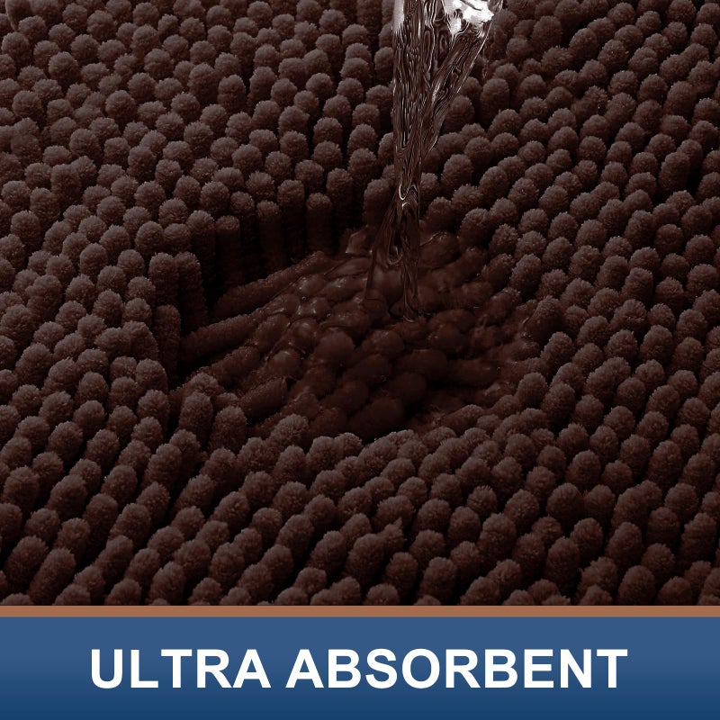 Smiry Bathroom Rugs Set 2 Piece, Soft Absorbent Chenille Bath Mat and U-Shaped Toilet Rug Set, Non Slip Shaggy Bath Carpet for Tub, Shower and Floor (30x20+24x20, Brown) - Image 4